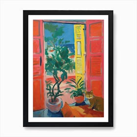 Open Window With Cat Matisse Style Portofino 2 Art Print