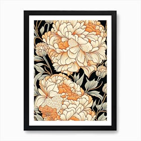 Cut Flowers Of  Peonies Orange 3 Drawing Art Print