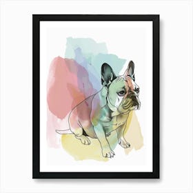 Pastel Watercolour French Bulldog Line Illustration 3 Art Print