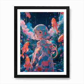 Koi Fish Girl Art Print