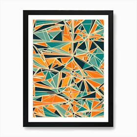 A Vibrant Retro Futuristic Seamless Pattern featuring geometric shapes with shades of blue and orange, 272 Art Print