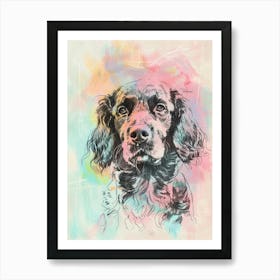 Colourful American Water Spaniel Dog Line Illustration 2 Art Print