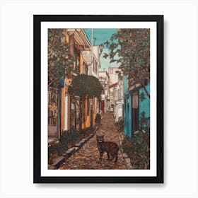 Painting Of Cape Town With A Cat In The Style Of William Morris 1 Póster