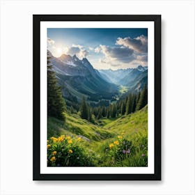 A Panoramic View Of A Dynamic Alpine Landscape Transitioning From Spring To Summer Featuring Idylli (1) Art Print