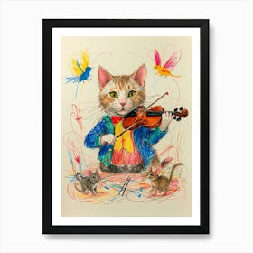 Cat Playing Violin 1 Art Print