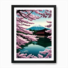 Sakura Cherry Blossoms Mount Fuji Japan Beautiful Lake Landscape Art Print