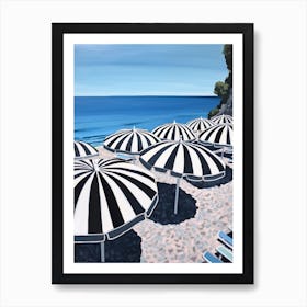 Striped Black And White Beach Umbrellas In Italy Art Print