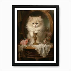 Cat At A Vanity Table Rococo Style 4 Art Print