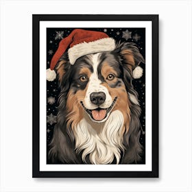 Australian Shepherd Santa Hat 1 Affiche