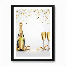 Champagne Bottle And Glasses Art Print