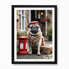 Postman Pug Art Print