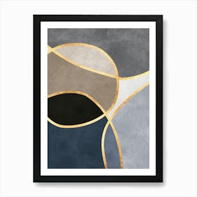 Organic shapes and golden lines 3 Art Print