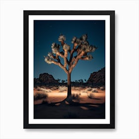  Photograph Of A Joshua Tree At Night  In A Sandy Desert 2 Art Print