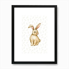 Vintage Style Bunny With Leaf Pattern 1 Art Print