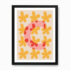 Alphabet Flower Letter C Print - Pink, Yellow, Red Art Print