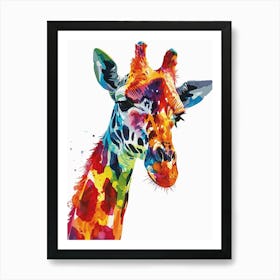 Giraffe Rainbow Watercolour Portrait Art Print