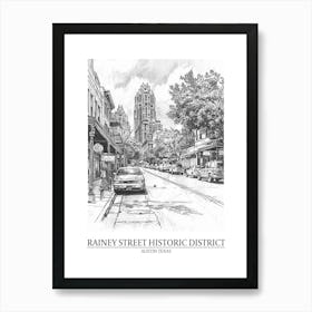 Rainey Street Historic District Austin Texas Black And White Drawing 1 Poster Art Print