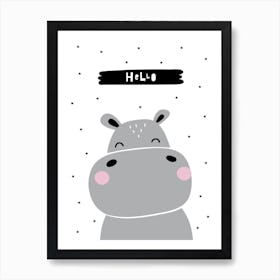 Scandi Hippo With Hello Art Print