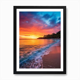 Grand Anse Beach Grenada At Sunset, Vibrant Painting 2 Art Print