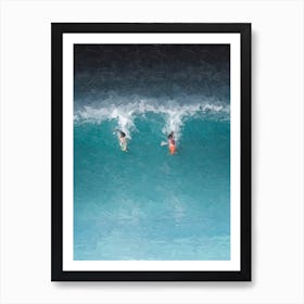 Two Surfers On A Huge Wave Oil Painting Landscape Art Print