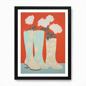 A Painting Of Cowboy Boots With Daisies Flowers, Pop Art Style 5 Art Print