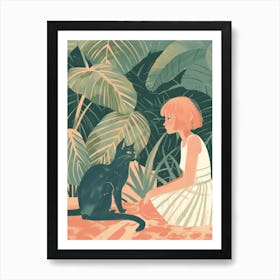 Girl With Cat 8 Art Print