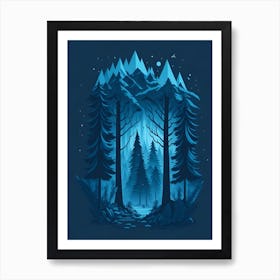 A Fantasy Forest At Night In Blue Theme 63 Art Print
