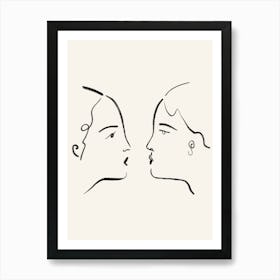 The Kiss Line Drawing Illustration Art Print Art Print