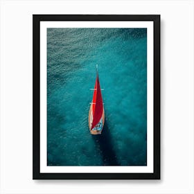 Red Sailboat In The Sea Art Print