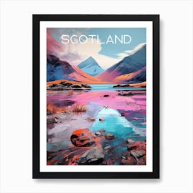 Colourful Scotland lochs travel poster Art Print Art Print