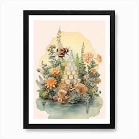 Flowering Plants Bee Beehive Watercolour Illustration 2 Art Print