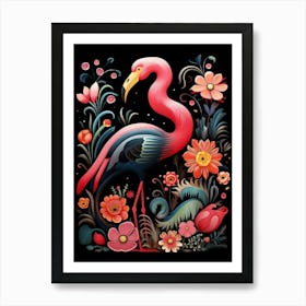 Folk Bird Illustration Flamingo 1 Art Print