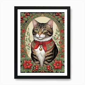 William Morris Style Christmas Cat (4) Art Print