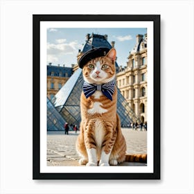 Purr and Pose: A Cat’s Landmark Adventure Cat In Paris Art Print