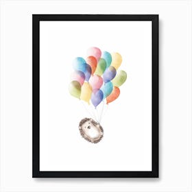 Watercolour Hedgehog with Balloons for Neutral Nursery Art Print