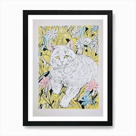 Cute Exotic Shorthair Cat With Flowers Illustration 4 Art Print