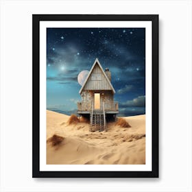 Cosmic cabin on the desert dunes under a cosmic night sky 2 Art Print