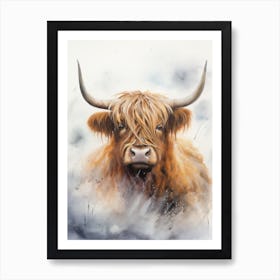Watercolour Of Highland Cow In The Rain 2 Art Print