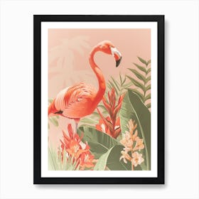 Lesser Flamingo And Heliconia Minimalist Illustration 2 Art Print