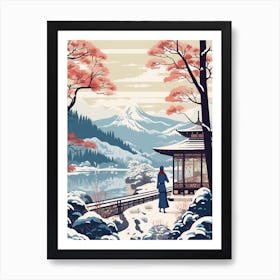Vintage Winter Travel Illustration Hakone Japan 3 Art Print