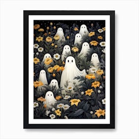 Cute Bedsheet Ghost, Botanical Halloween Watercolour 158 Art Print