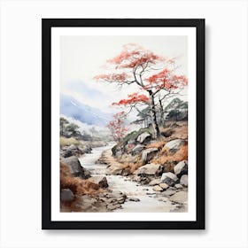 Shirakawa Go In Gifu, Japanese Brush Painting, Ukiyo E, Minimal 1 Art Print