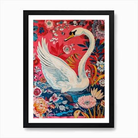 Floral Animal Painting Swan 3 Art Print