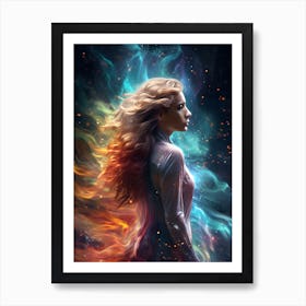 Fire hair girl and the galaxy Art Print