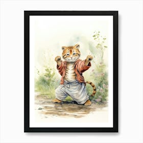 Tiger Illustration Practicing Tai Chi Watercolour 4 Art Print