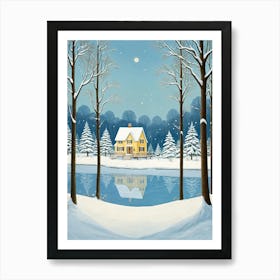 Yellow House By The Snowy Lake Poster