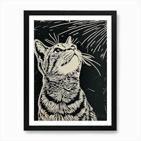 American Shorthair Linocut Blockprint 3 Art Print