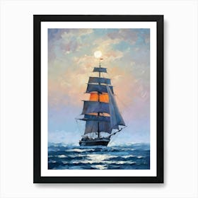 Sailing Ship At Sunset Art Print