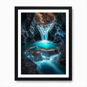 Waterfall In A Cave ii Art Print