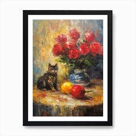 Rose With A Cat 2 Art Print